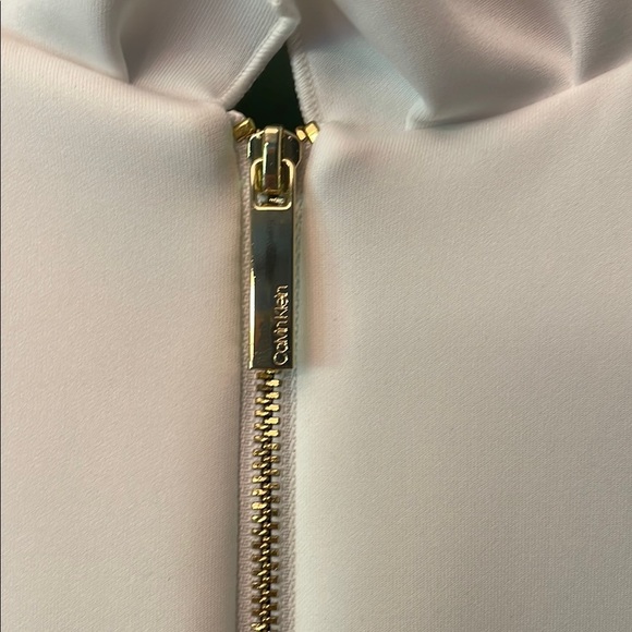 Calvin Klein White Ruffle Neck Midi Dress Women's 2 Cocktail Summer Gold Zipper - Picture 7 of 8